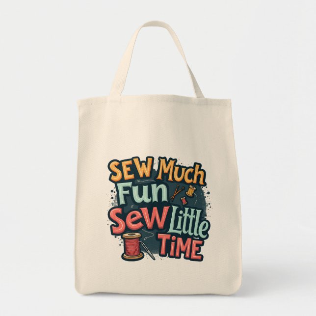 Nähen viel Spaß sehen wenig Zeit Retro Stitch Art Tragetasche (Vorne)