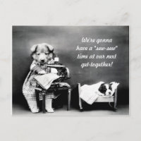 "Nähen" Zeit Vintager Hund Postkarte