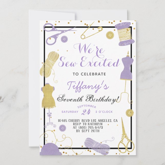 Nähen zum Geburtstag Einladung (Vorderseite)