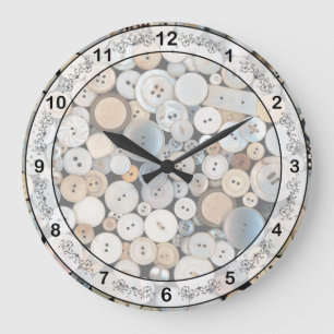 Nähende - Knöpfe - Lose weiße Knöpfe Große Wanduhr