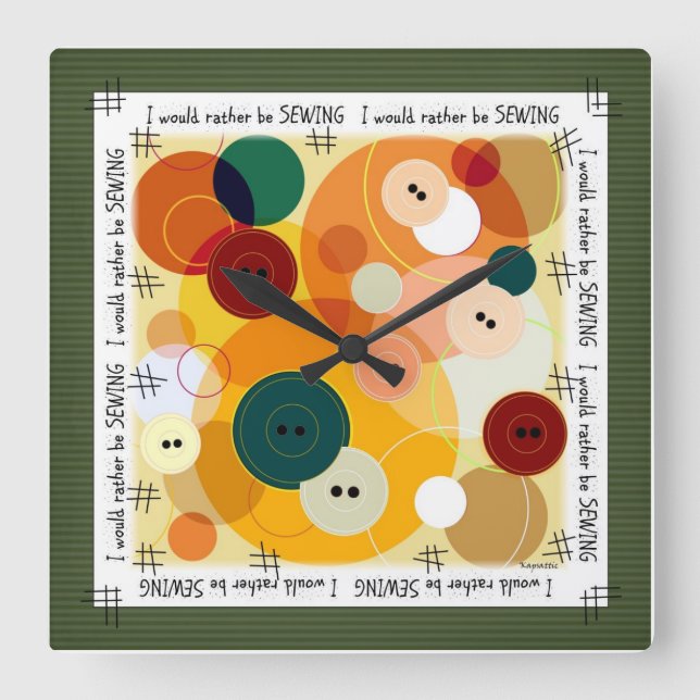 Nähende Kreis-Knopf-Digital-Kunst Quadratische Wanduhr (Vorderseite)