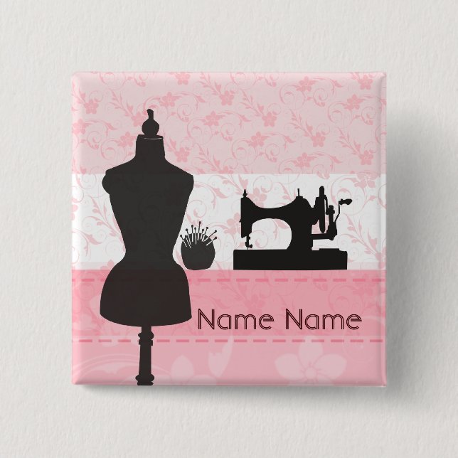 Nähende Mode-rosa Blumennäherin-Damenschneiderin Button (Vorderseite)