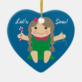 Nähende Näherinpuppe Weihnachtsbaumverzierung Keramik Ornament