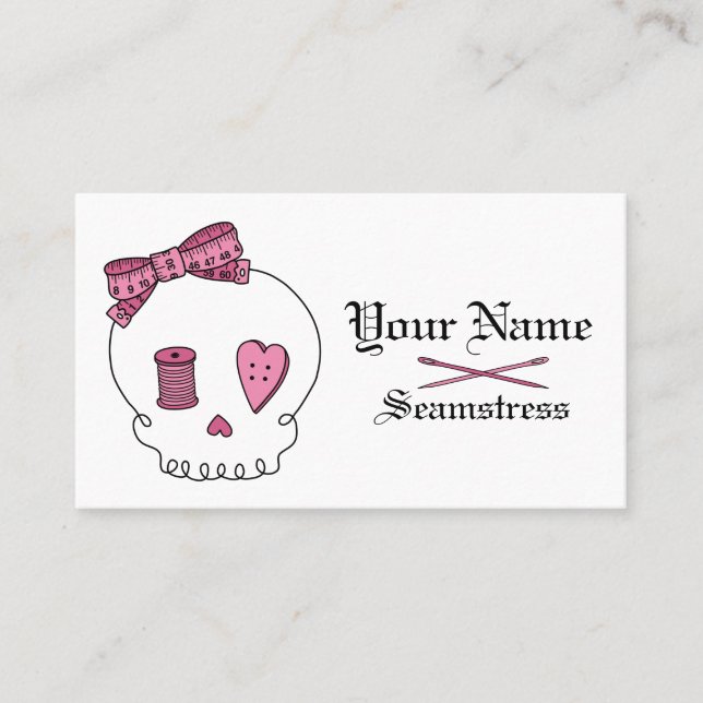 Nähender Schädel (Rosa) Visitenkarte (Vorderseite)