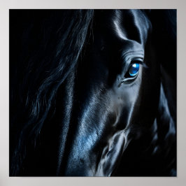 naher Aufdruck eines schwarzen Pferdes mit blauen  Poster