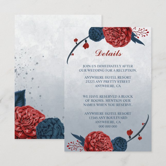 Näheres zu den Blume Marine und Bordeaux Begleitkarte (Vorne/Hinten)