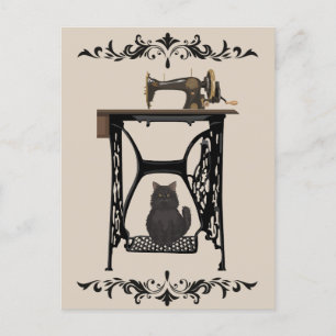 Näherin Katzenliebhaber - Vintage-Nähmaschine Postkarte