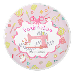 Näherin Nähmaschine Pink Keramikknauf