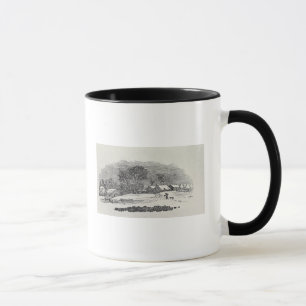 Nähern eines Dorfs im Winter Tasse