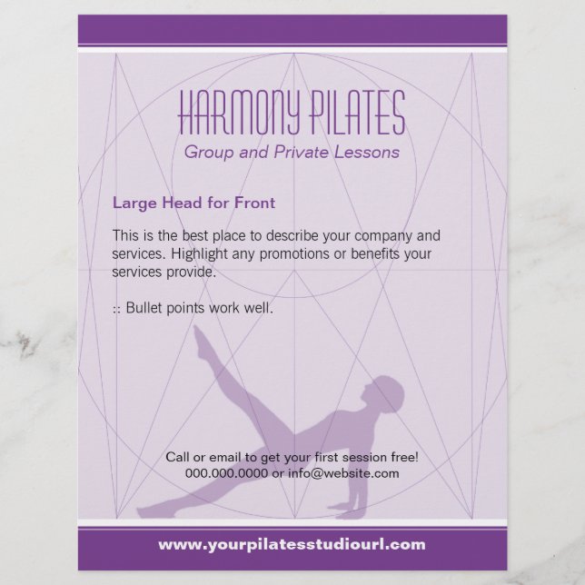 Näherungswert zeichnet lila Pilates Flyer (Vorne)