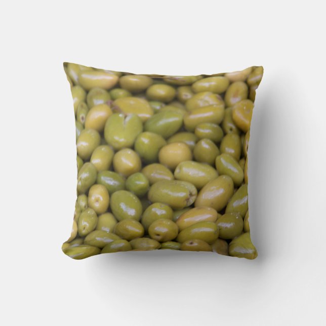 Nahes Aufsetzen grüner Oliven Kissen (Vorderseite)
