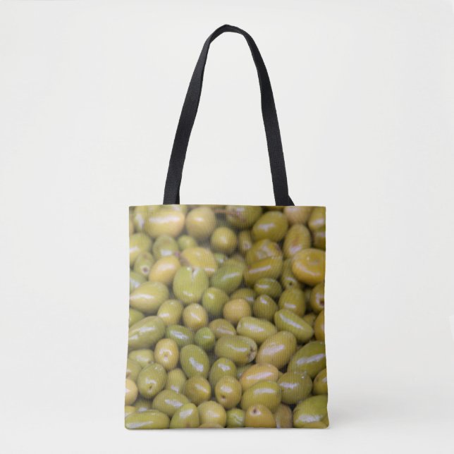 Nahes Aufsetzen grüner Oliven Tasche (Vorderseite)