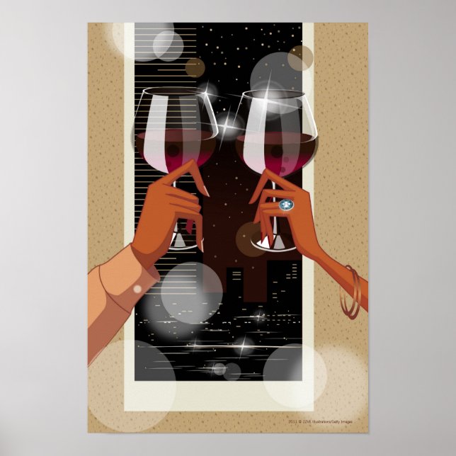 Nahes Ausprobieren eines Paares mit Weingläsern Poster (Vorne)