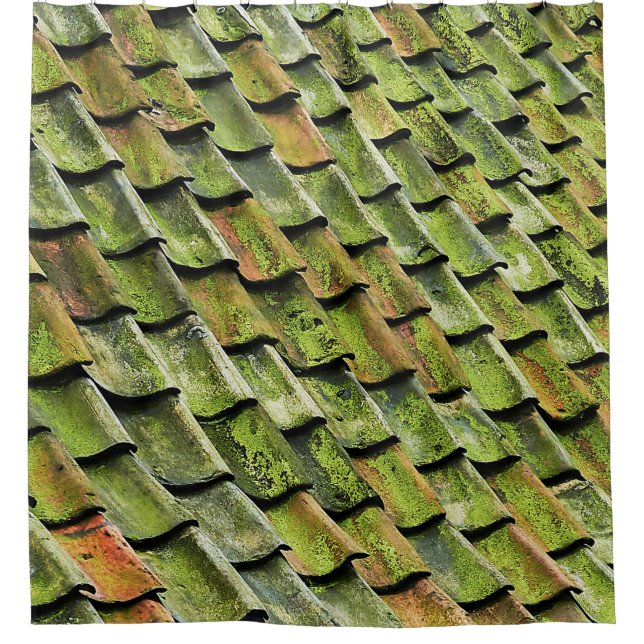 Nahes Foto mit grünem Schindeldach Duschvorhang (Vorderseite)