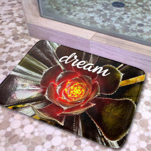 Nahes Foto zum Dream Quote Black Orange Cactus Badematte