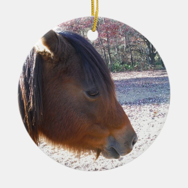 Nahes Reitpferd, Little Brown Pony Keramik Ornament (Vorne)
