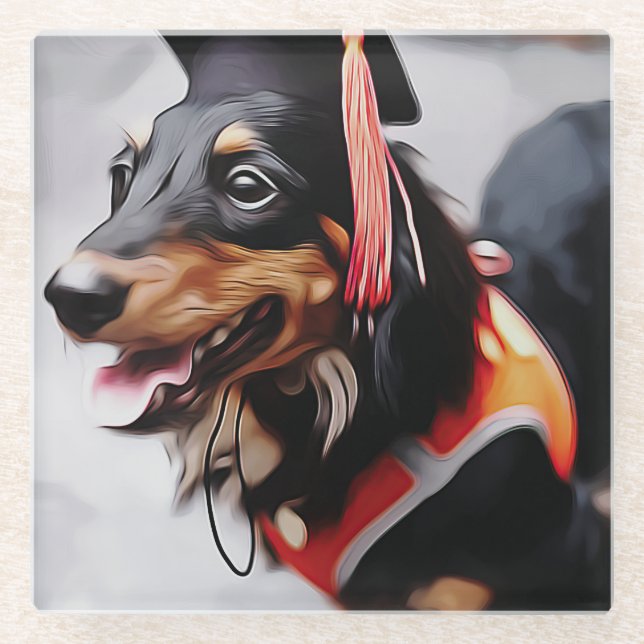Nahes Up Dackel Hund mit Abschluss Glasuntersetzer (Vorderseite)