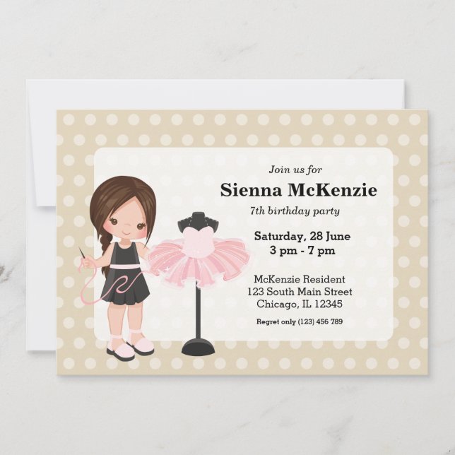 Nähmädchen Einladung (Vorderseite)