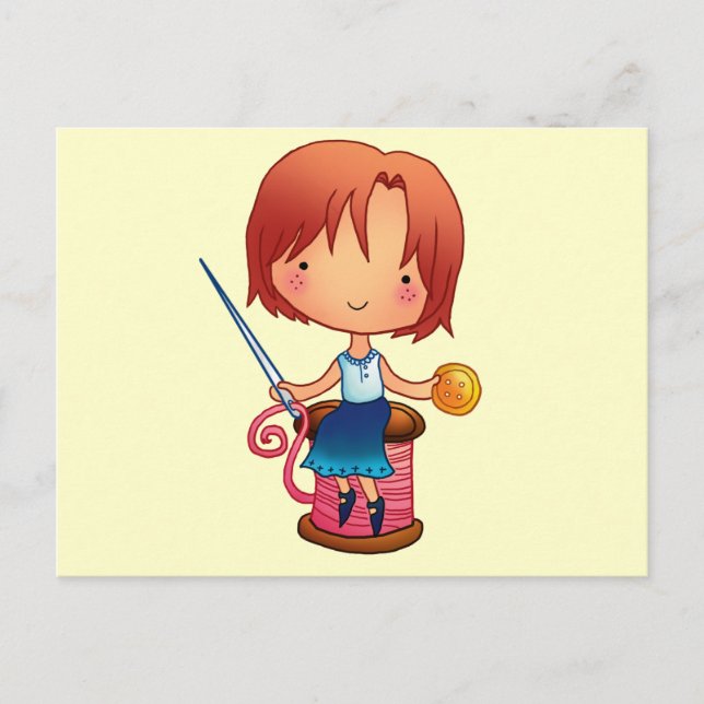 Nähmädchen Postkarte (Vorderseite)