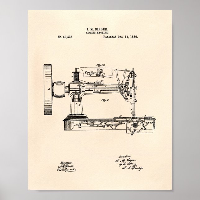 Nähmaschine 1866 Patent Art Old Peper Poster (Vorne)