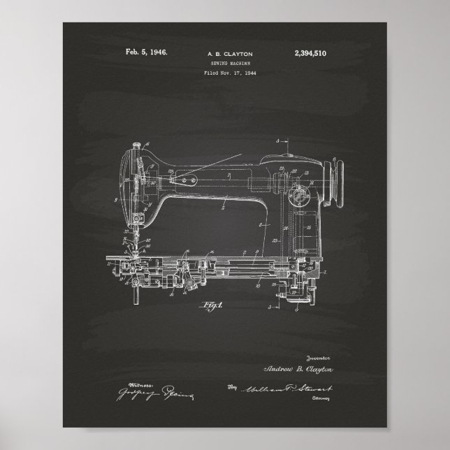 Nähmaschine 1946 Patentenkabine Poster (Vorne)