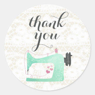 Nähmaschine auf shabby chic burlap Danke Runder Aufkleber