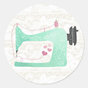 Nähmaschine auf shabby-chic Spitze und Jute Runder Aufkleber
