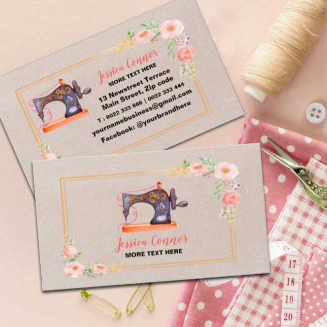 Nähmaschine Cream Off-White Background Visitenkarte (#zazzlemade #tailofcard #machinebusinesscard #craftcard #kraftpapercard #fashiondesign)