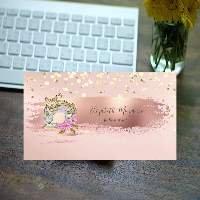 Nähmaschine Katze Gold Confetti, Pinselstrich Visitenkarte (Von Creator hochgeladen)