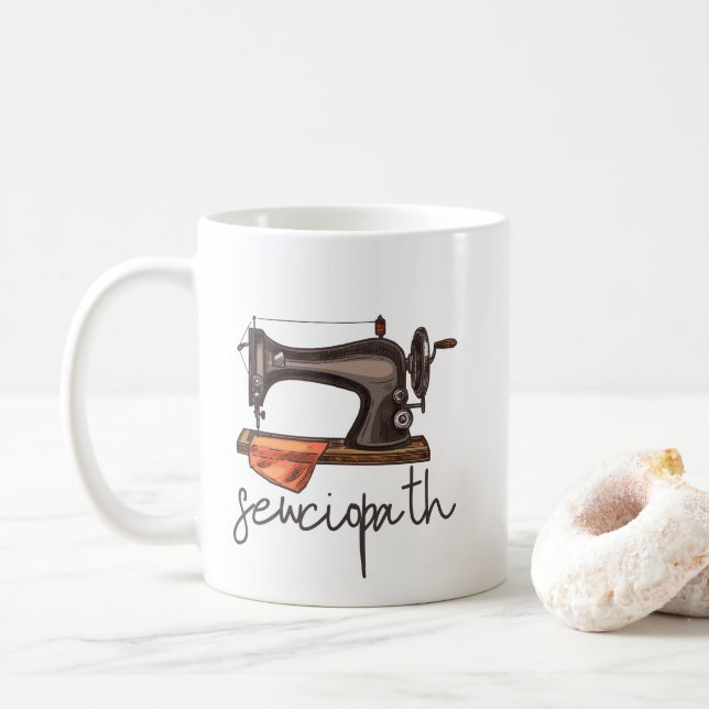 Nähmaschine Minimalistisches Zitat von Sewciopath Kaffeetasse (Mit Donut)