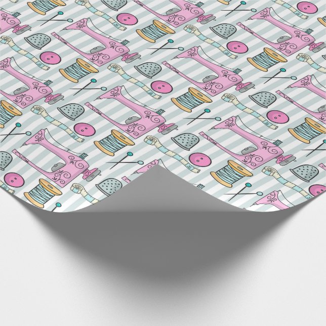 Nähmaschine - rosa Handarbeit nähen Geschenkpapier (Ecke)