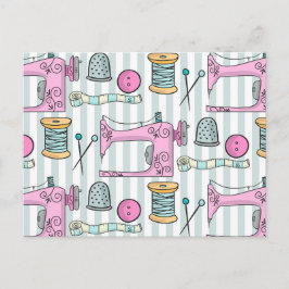 Nähmaschine - rosa Handarbeit nähen Postkarte