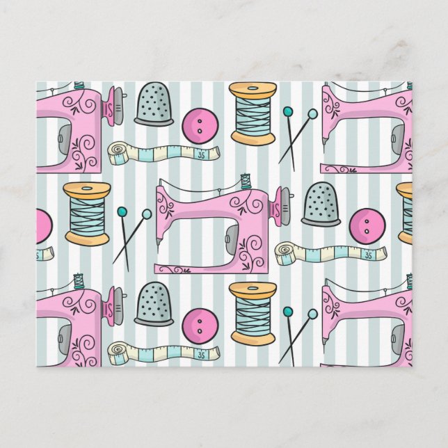 Nähmaschine - rosa Handarbeit nähen Postkarte (Vorderseite)
