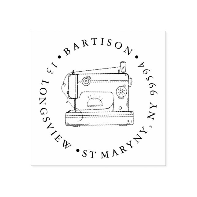 Nähmaschine ROUND RÜCKSENDEADRESSE Gummi Briefmark Gummistempel (Prägung)