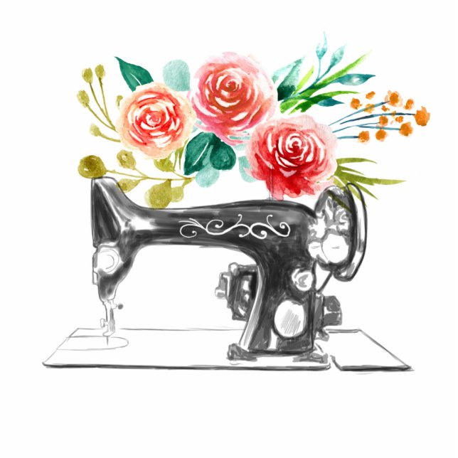 Nähmaschine Schwarz Roter Cutout Foto-Skulptur Freistehende Fotoskulptur (Vorne)