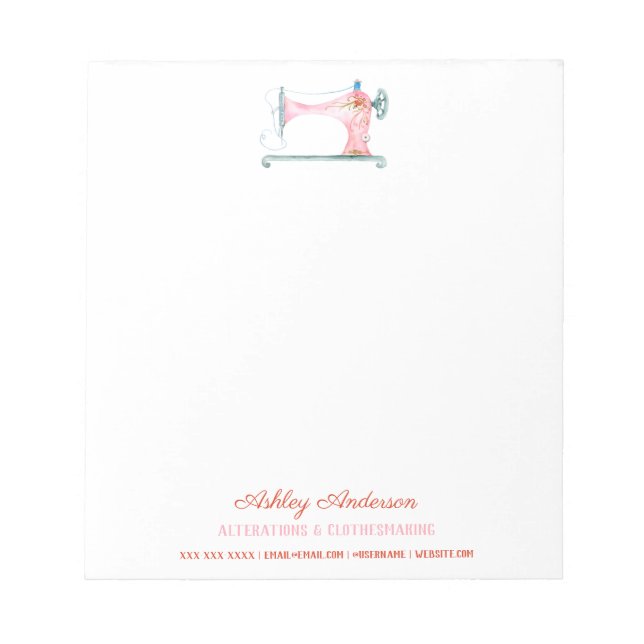 Nähmaschine Seamstress Wasserfarbennotizen Notizblock (Vorderseite)