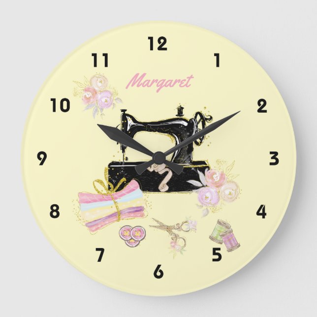 Nähmaschine und Gewebe Große Wanduhr (Vorderseite)