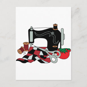 Nähmaschine und Quilt Postkarte