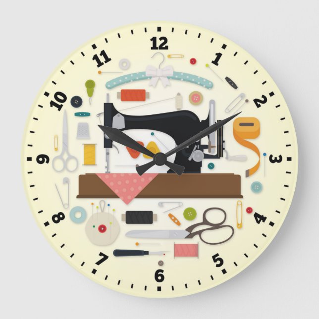 Nähmaschine-Wanduhr Große Wanduhr (Vorderseite)