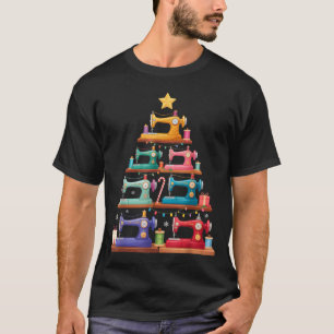 Nähmaschine Weihnachtsbaum Lichter Santa Hut Xma T-Shirt