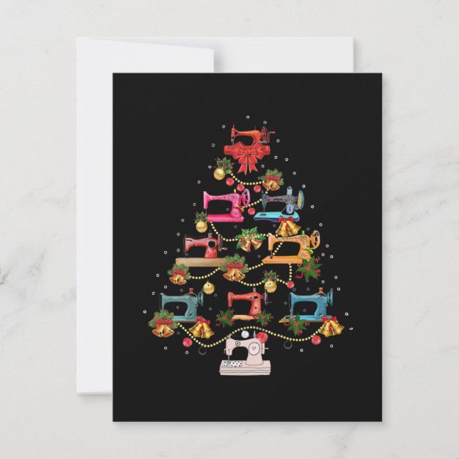 Nähmaschine Weihnachtsbaum Mitteilungskarte (Vorderseite)