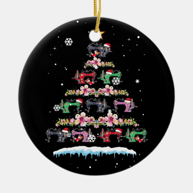 Nähmaschinen Weihnachtsbaum Funny Nähen Keramik Ornament (Vorne)