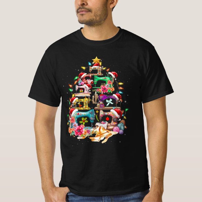 Nähmaschinen Weihnachtsbaum Quilt Nähliebhaber T-Shirt (Vorderseite)