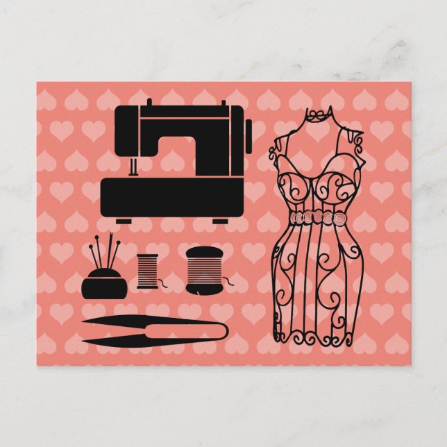 Nähmaschinenverschraubmaschine rosa Muster Postkarte (Vorderseite)