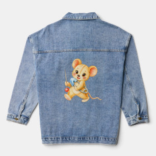 Nähmaus mit Nadel und Faden Jeansjacke