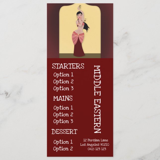 Nahöstliches Restaurantabendessenmenü Menükarte (Vorderseite)