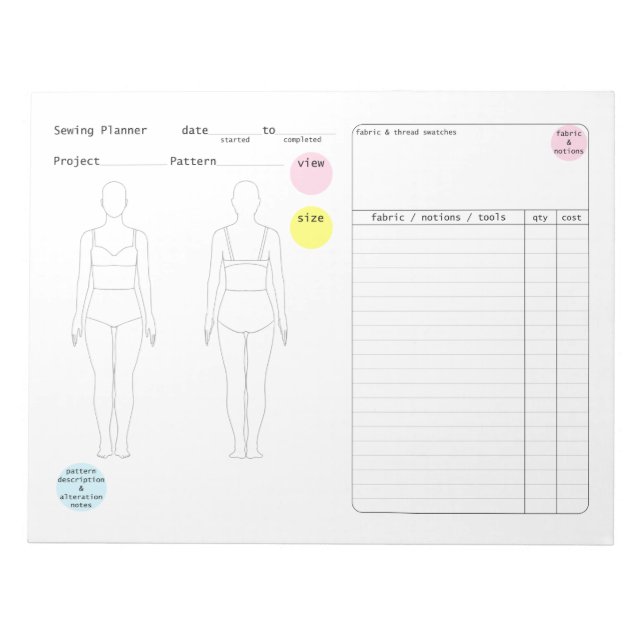 Nähplaner Notepad Notizblock (Vorderseite)
