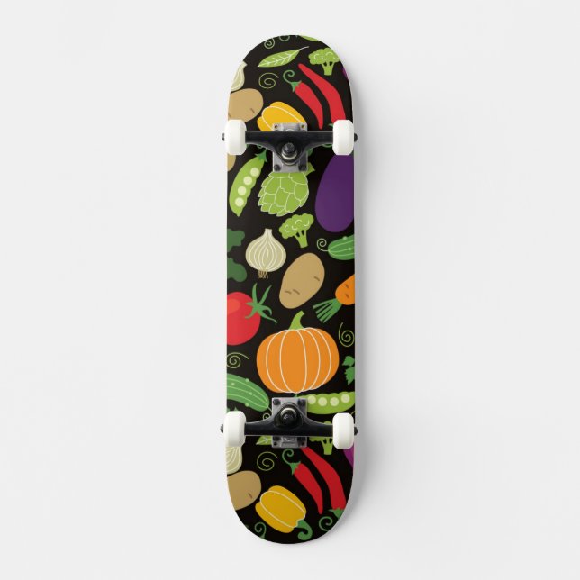 Nahrung auf einem schwarzen Hintergrund Skateboard (Vorderseite)