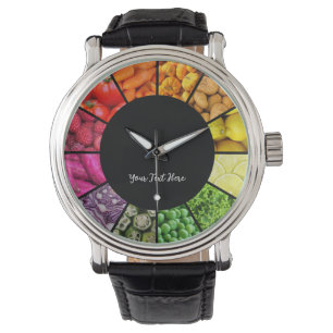 Nahrungsmittel-Regenbogenuhr - buntes Obst und Gem Armbanduhr