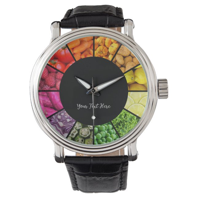 Nahrungsmittel-Regenbogenuhr - buntes Obst und Gem Armbanduhr (Vorderseite)